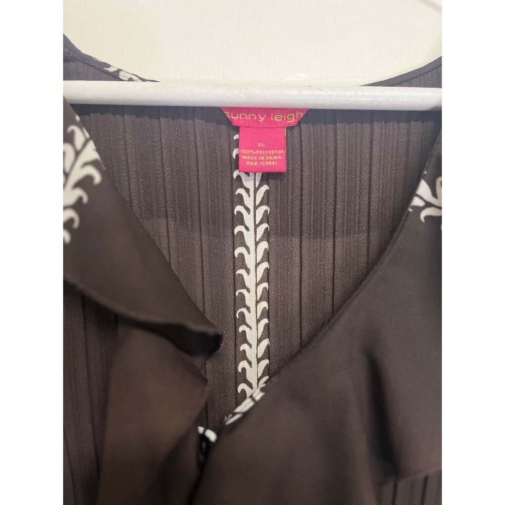 Sunny Leigh Women's Brown & White Patterned Ruffle Blouse Size XL - Picture 6 of 8